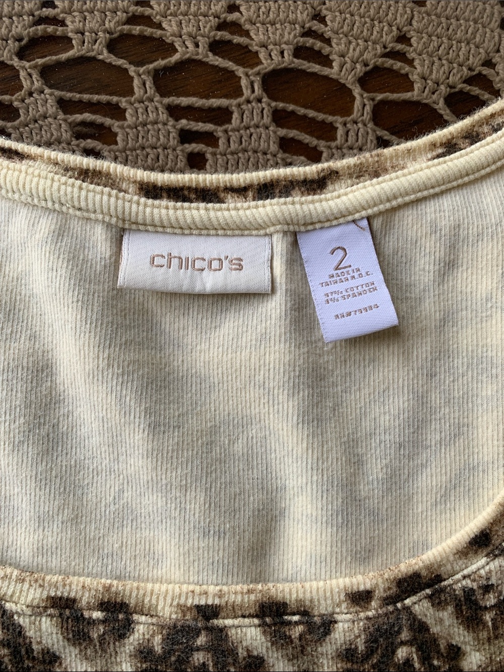 Chico's Cream and Brown Leopard-Print Scoop Neck Top - Picture 2 of 5